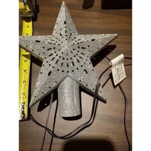 Glitter Star Tree Topper Lights Up AC Adapter Silver Christmas Decor